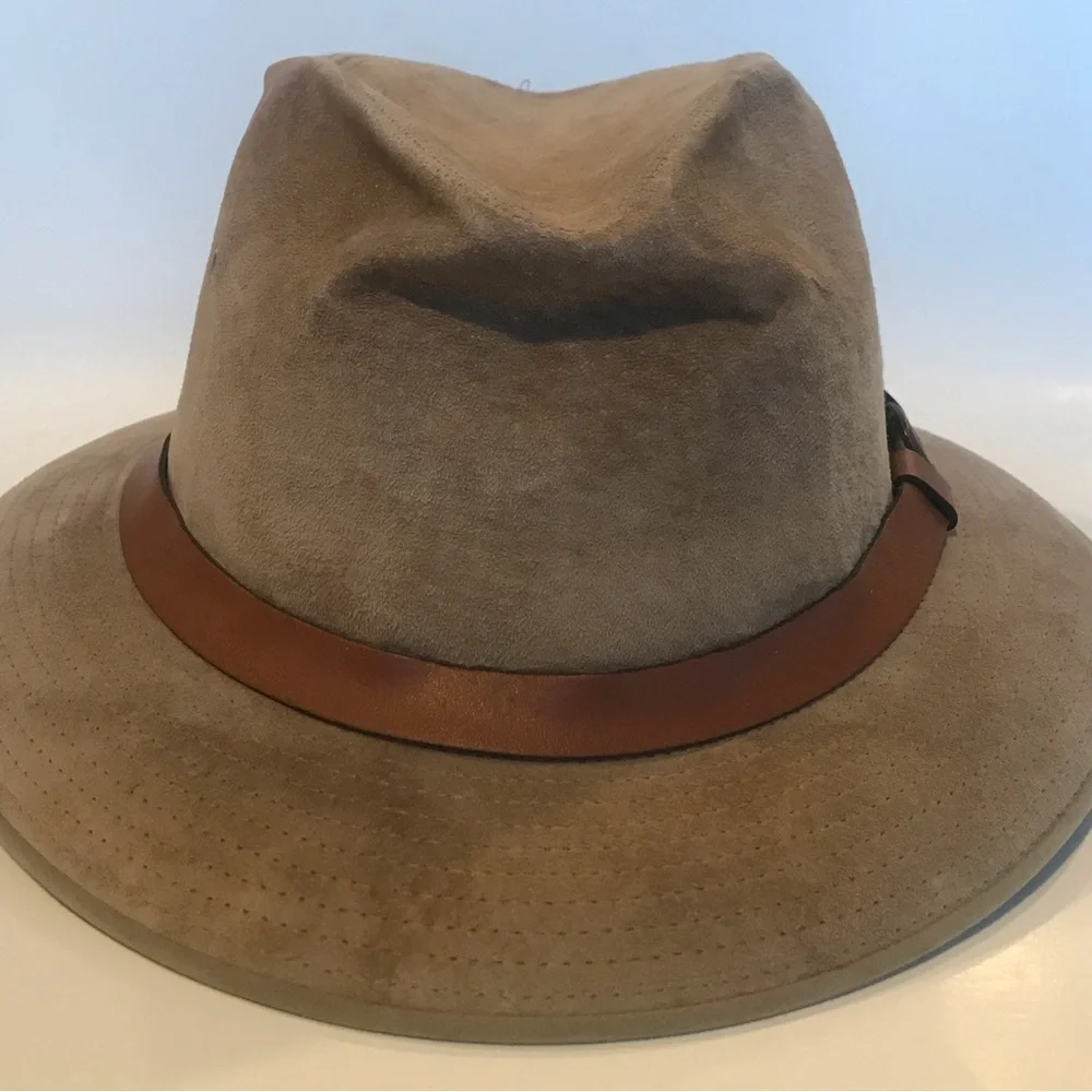 Churchill Ltd Vintage Fedora Leather Suede Tan Large 7 1/4- 7 3/8 USA Mens